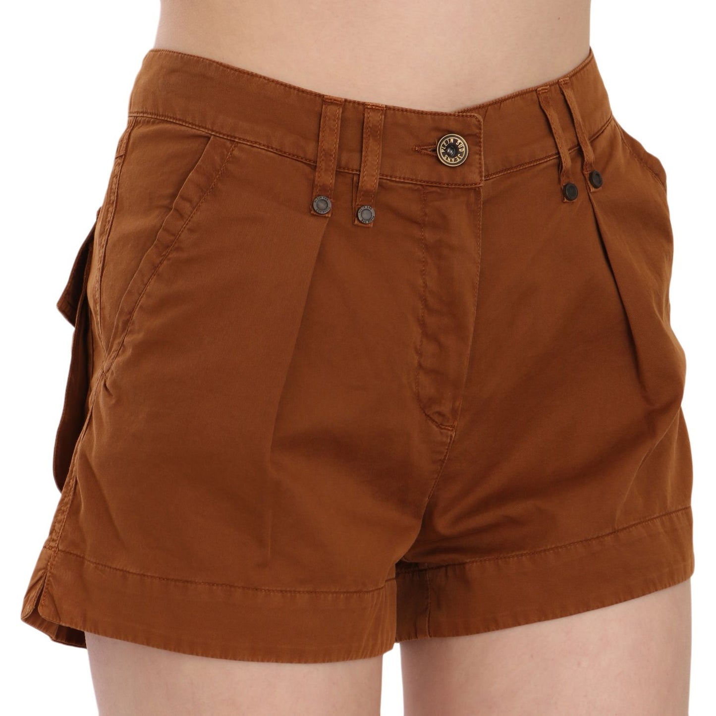 PLEIN SUD Brown Mid Waist Cotton Denim Mini Shorts