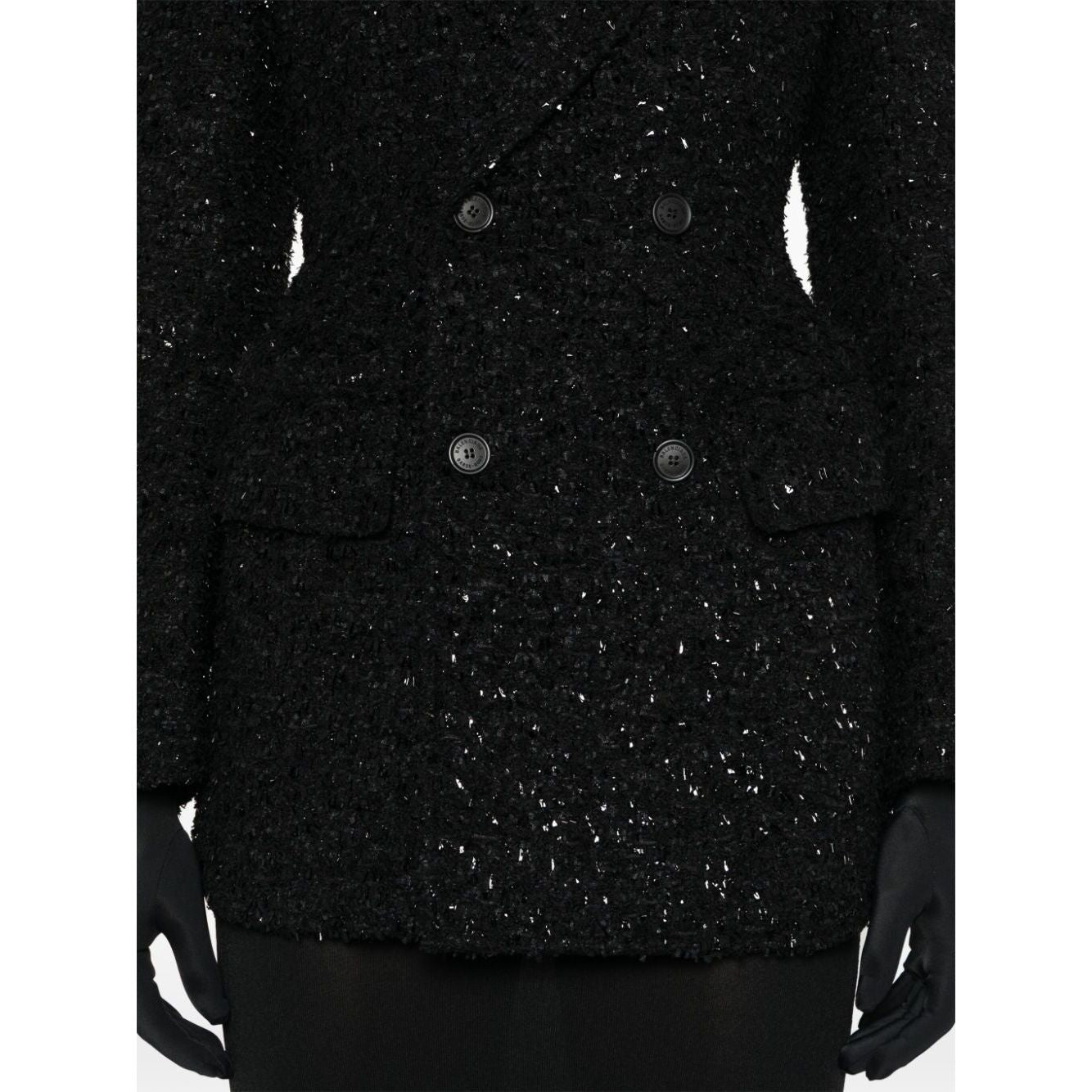 Balenciaga Hourglass tweed-texture padded-shoulder wool-blend blazer Jackets