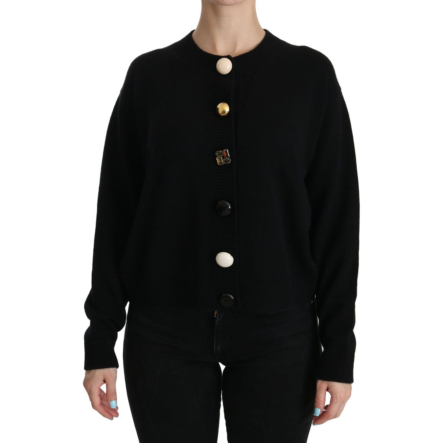 Dolce & Gabbana Black Button Embellished Cardigan Sweater