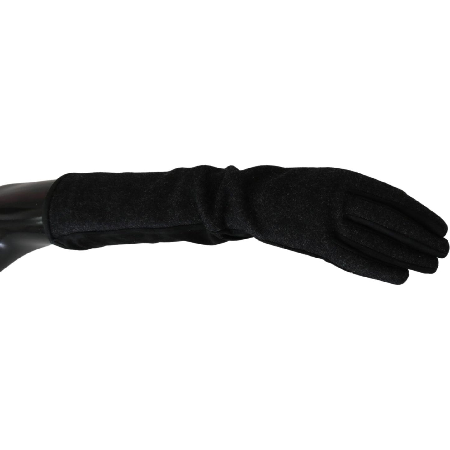 Dolce & Gabbana Black Gray Mid Arm Length Mittens Wool Gloves LB1021-7.5