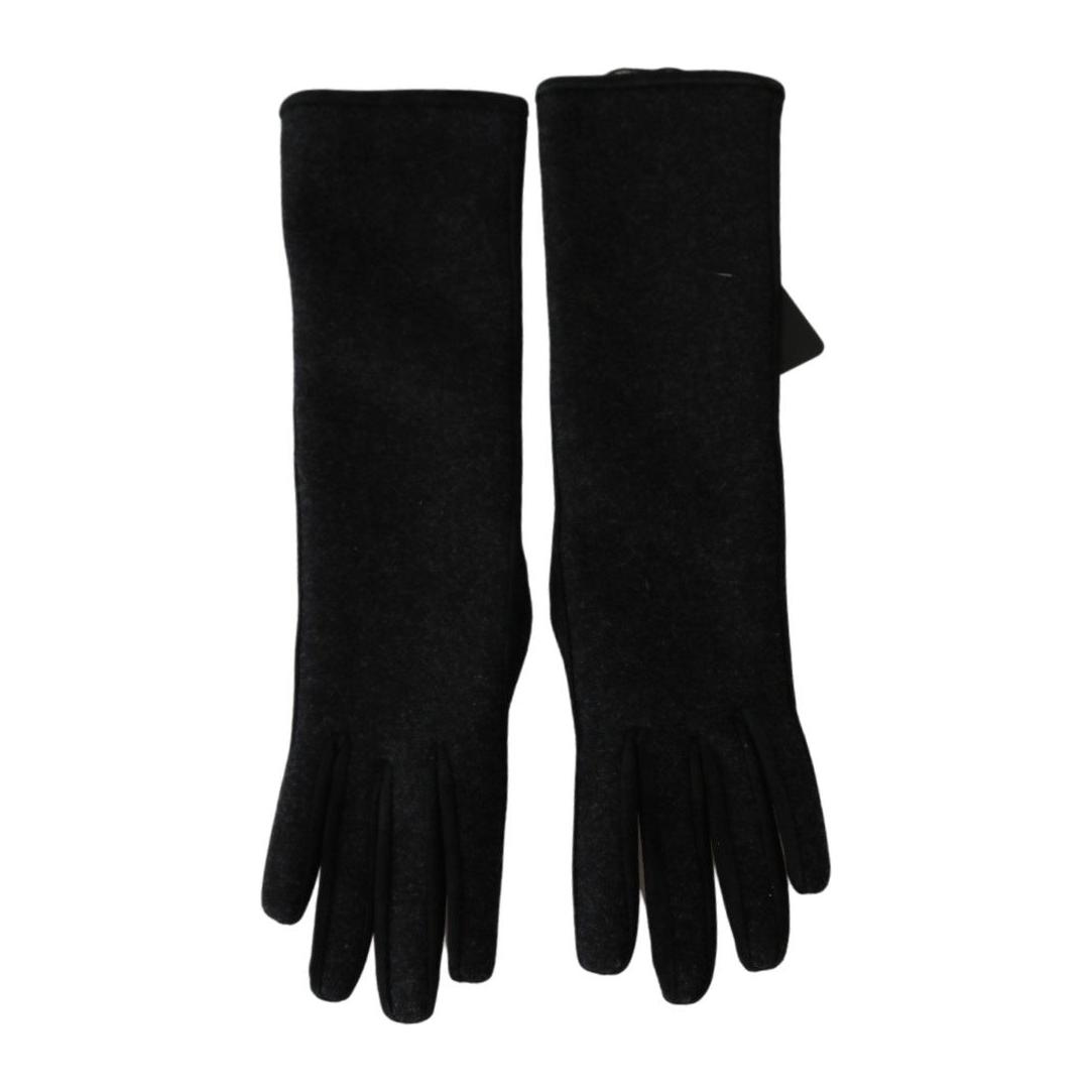 Dolce & Gabbana Black Gray Mid Arm Length Mittens Wool Gloves LB1021-7.5