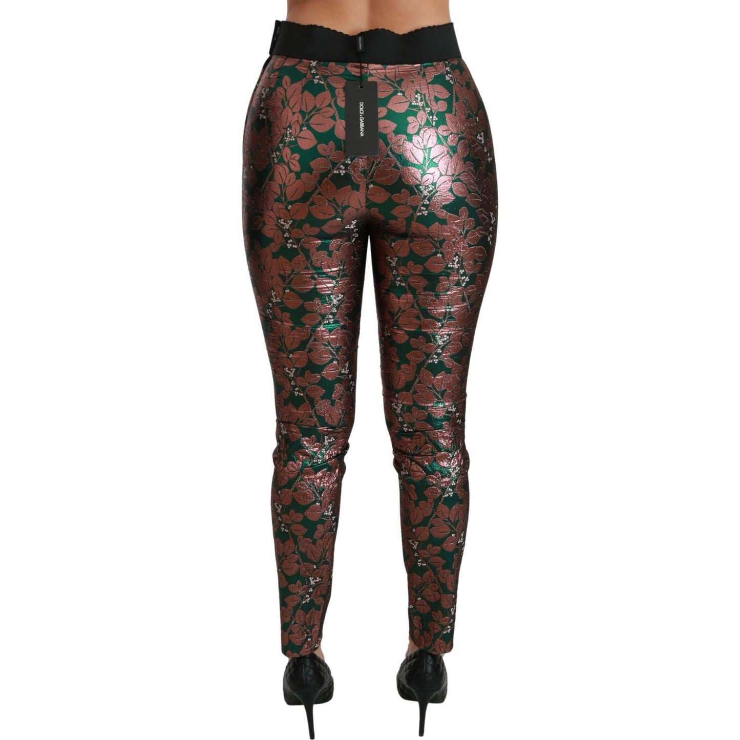 Dolce & Gabbana Green Bronze Leaf Tights Skinny Pants