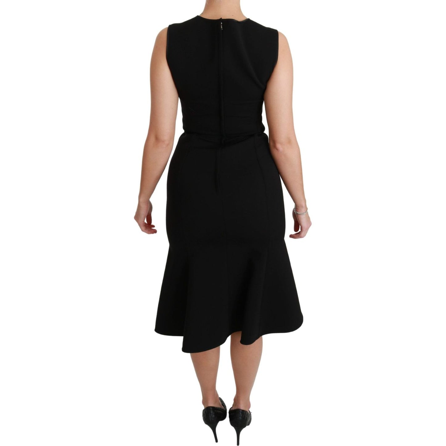 Dolce & Gabbana Black Fit Flare Wool Stretch Sheath Dress DR2453-36