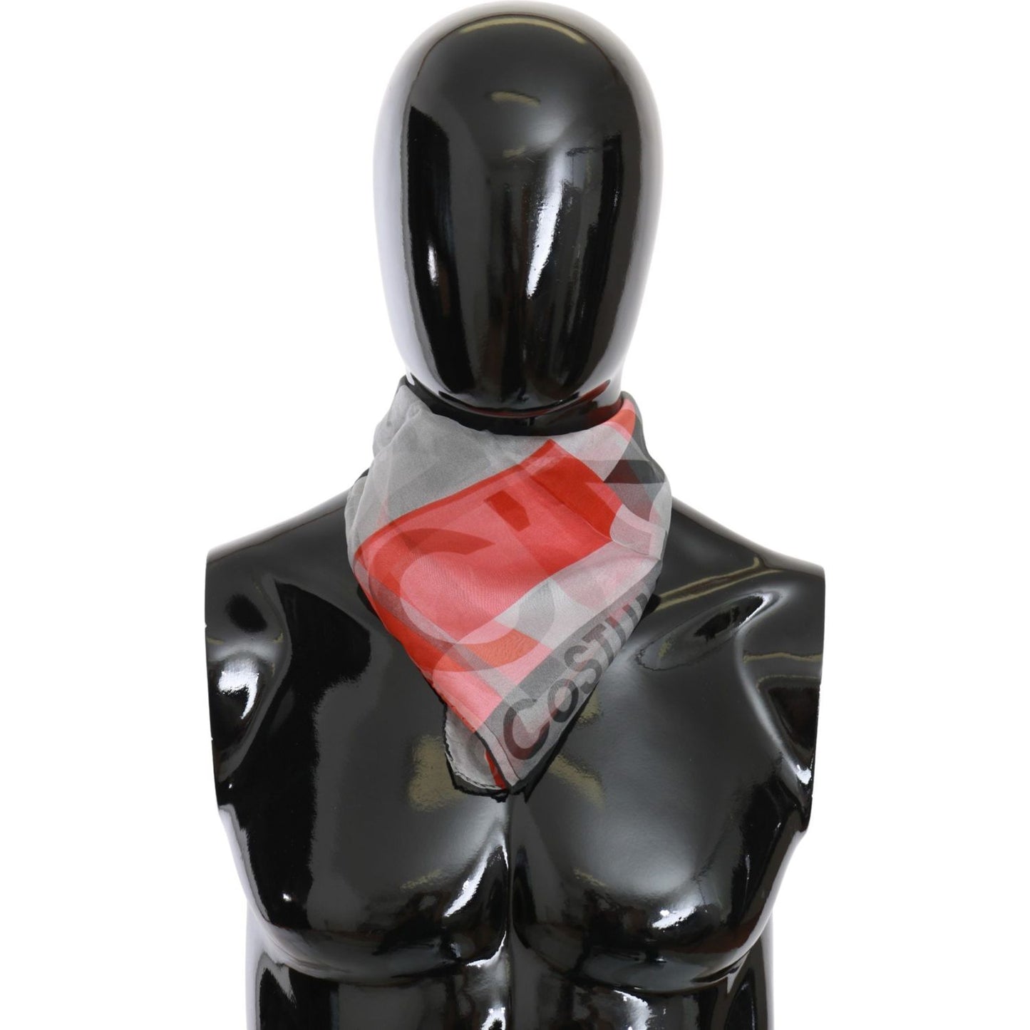 Costume National Red 100% Silk Branded Gray Scarf MS1646
