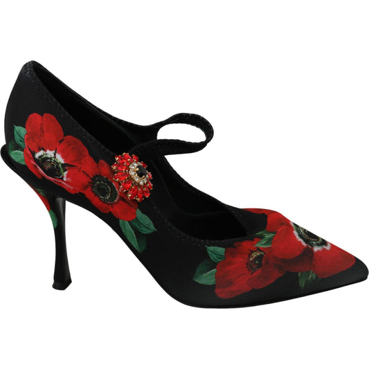 Dolce & Gabbana Black Red Floral Mary Janes Pumps Shoes Shoes