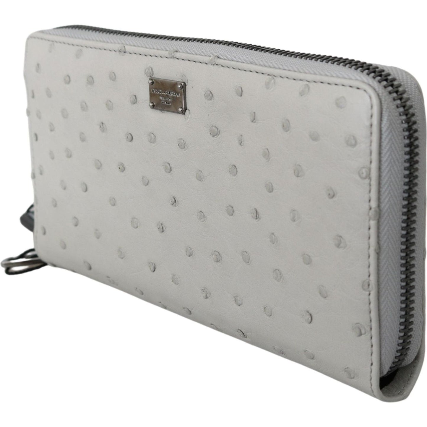 Dolce & Gabbana White Ostrich Leather Continental Mens Clutch Wallet VAS9702
