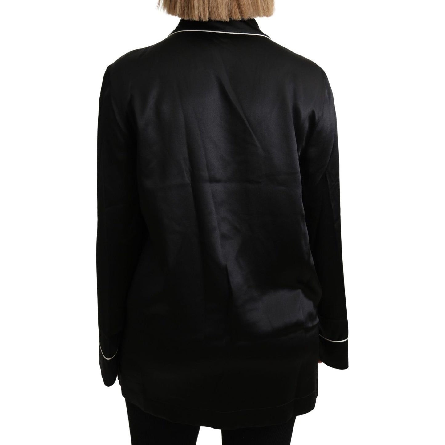 Dolce & Gabbana Black Shirt Silk Stretch Top Blouse TSH4819-38