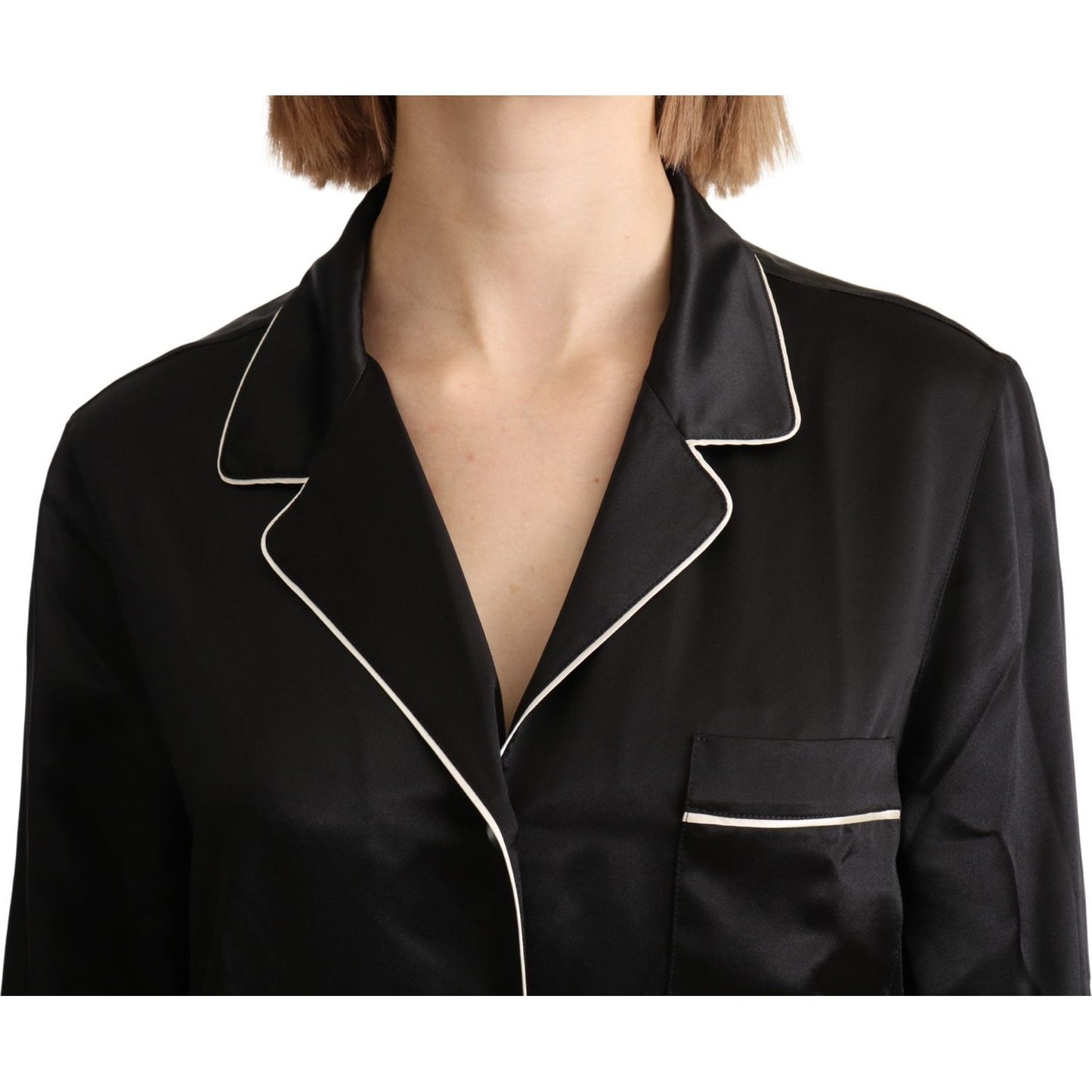 Dolce & Gabbana Black Shirt Silk Stretch Top Blouse TSH4819-38