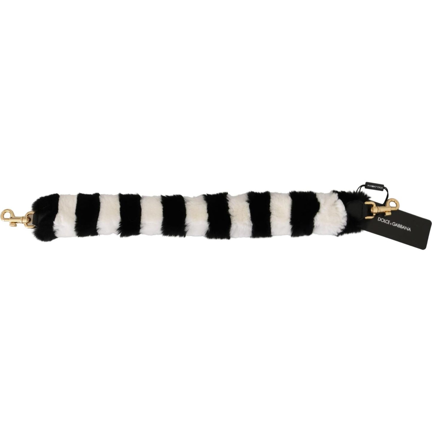 Dolce & Gabbana Black White Lapin Fur Accessory Shoulder Strap Fur Scarves
