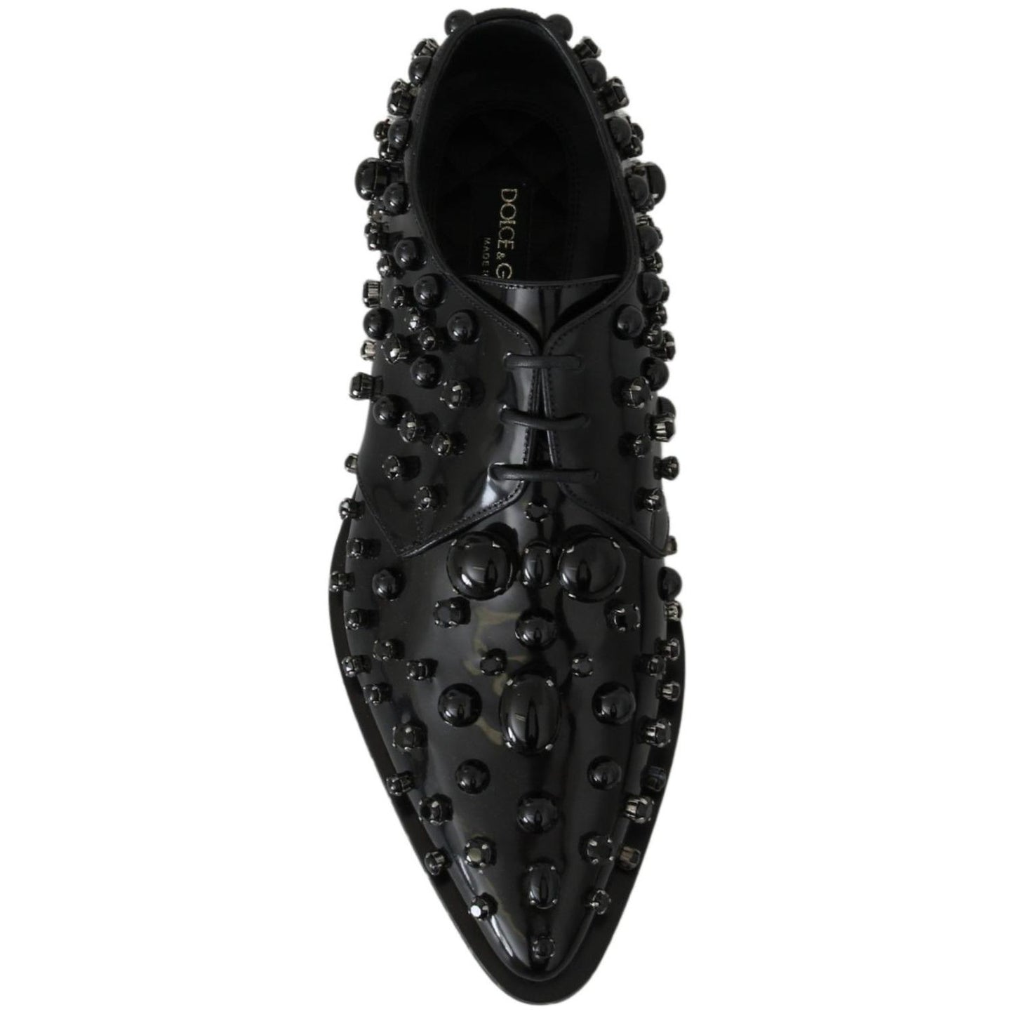 Dolce & Gabbana Black Leather Crystals Dress Broque Shoes LA7209-40