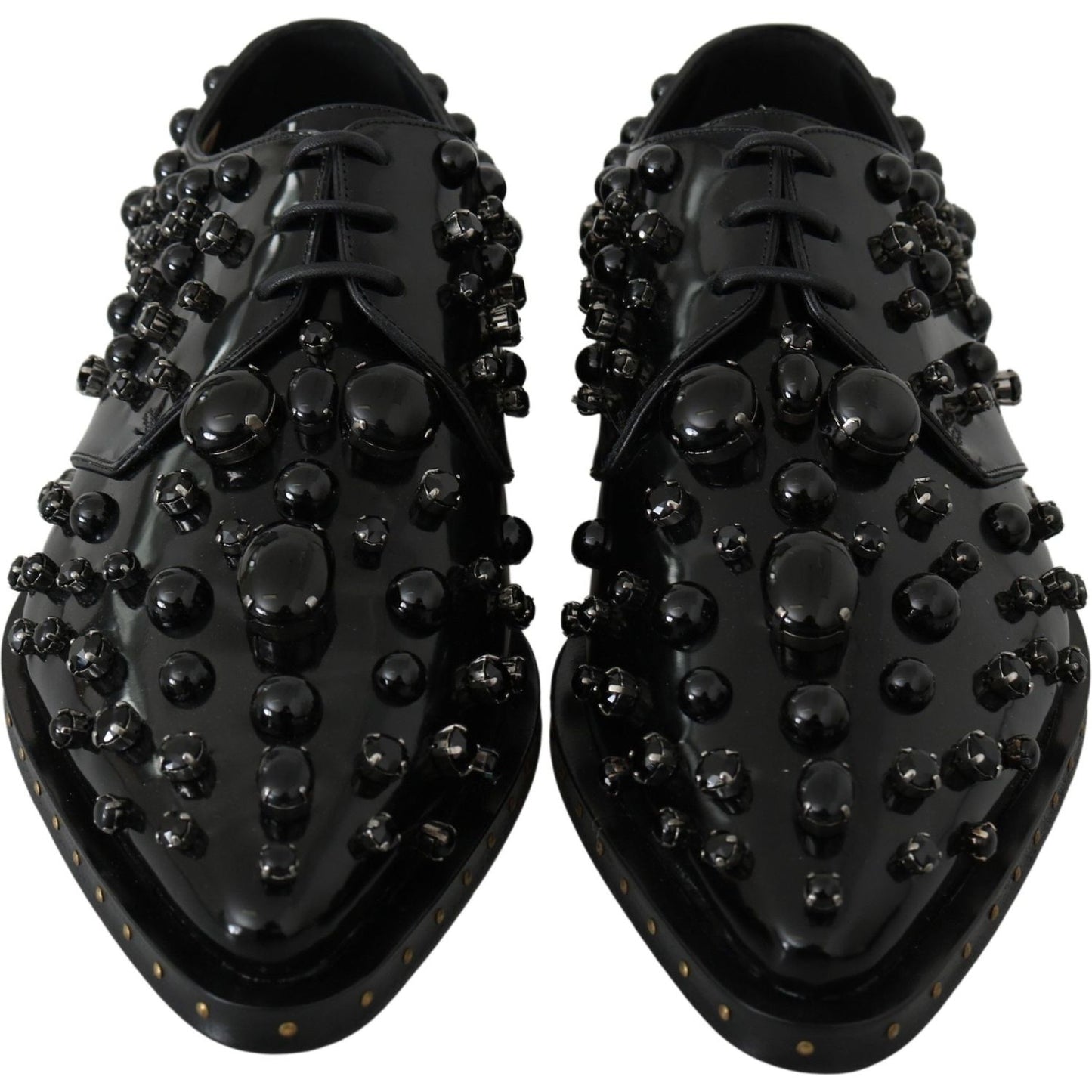 Dolce & Gabbana Black Leather Crystals Dress Broque Shoes LA7209-40