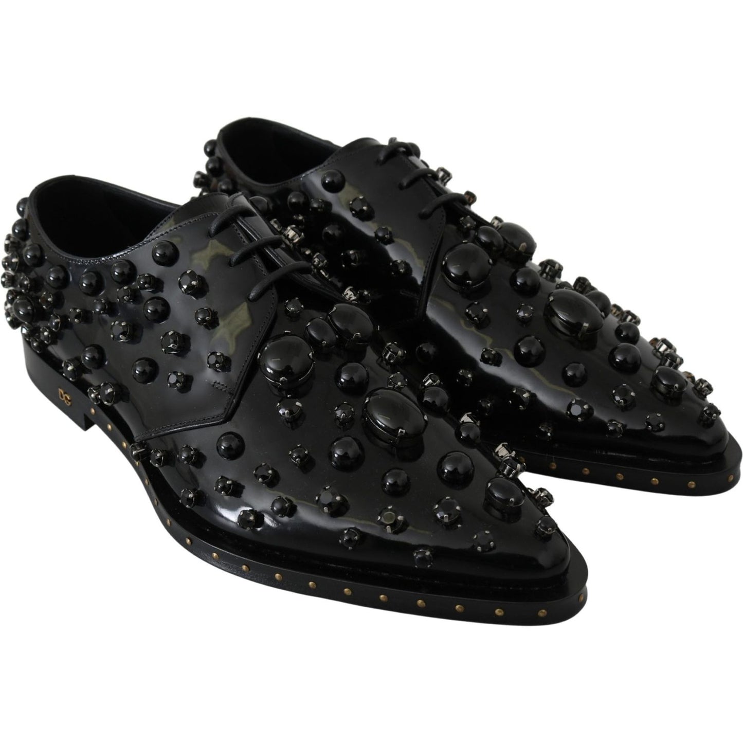 Dolce & Gabbana Black Leather Crystals Dress Broque Shoes