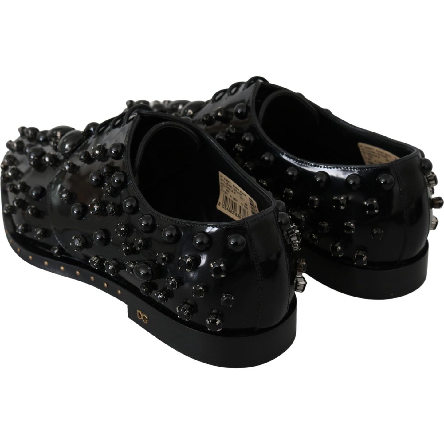 Dolce & Gabbana Black Leather Crystals Dress Broque Shoes LA7209-40