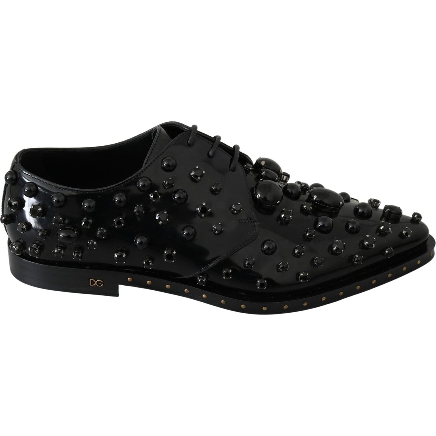 Dolce & Gabbana Black Leather Crystals Dress Broque Shoes LA7209-40