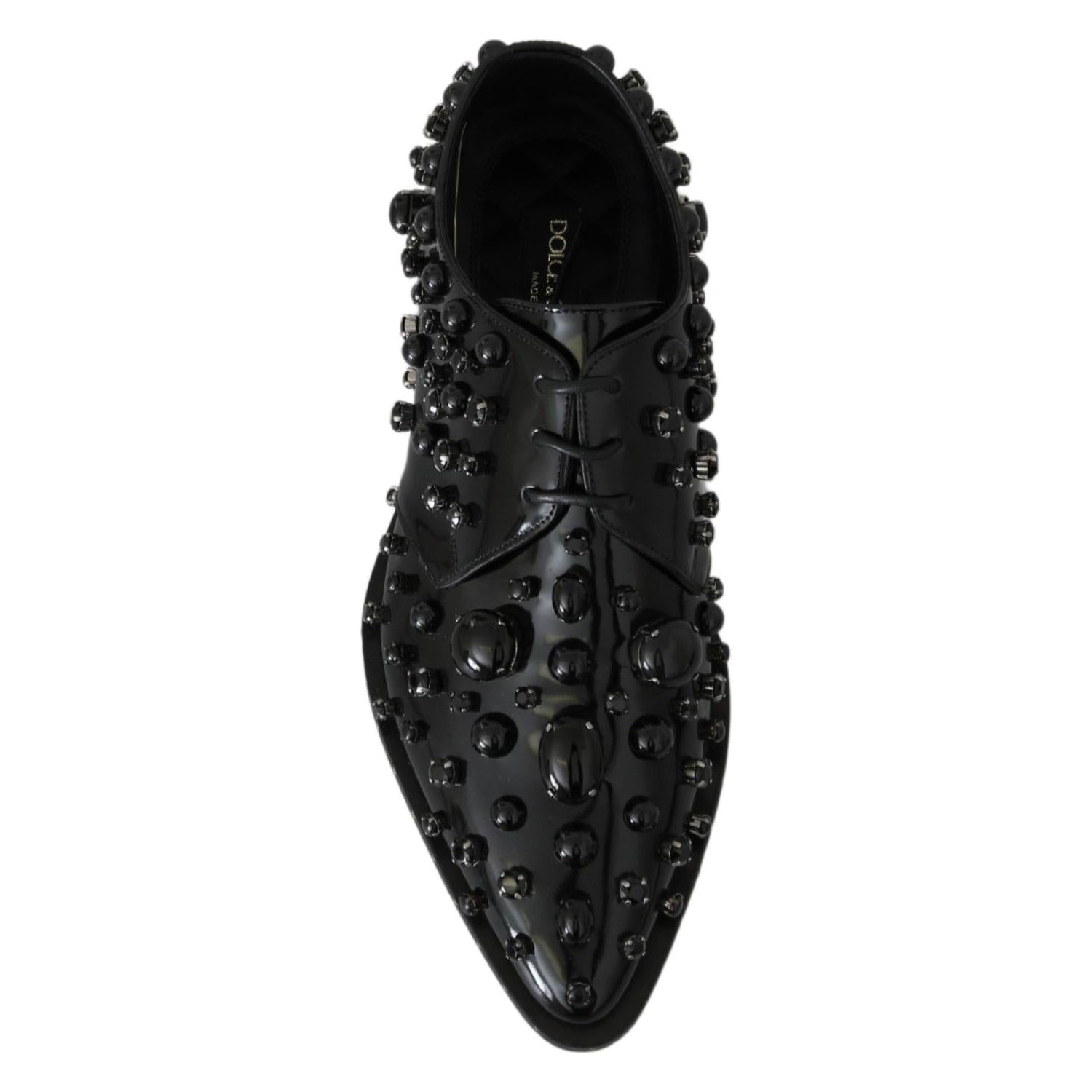 Dolce & Gabbana Black Leather Crystals Dress Broque Shoes