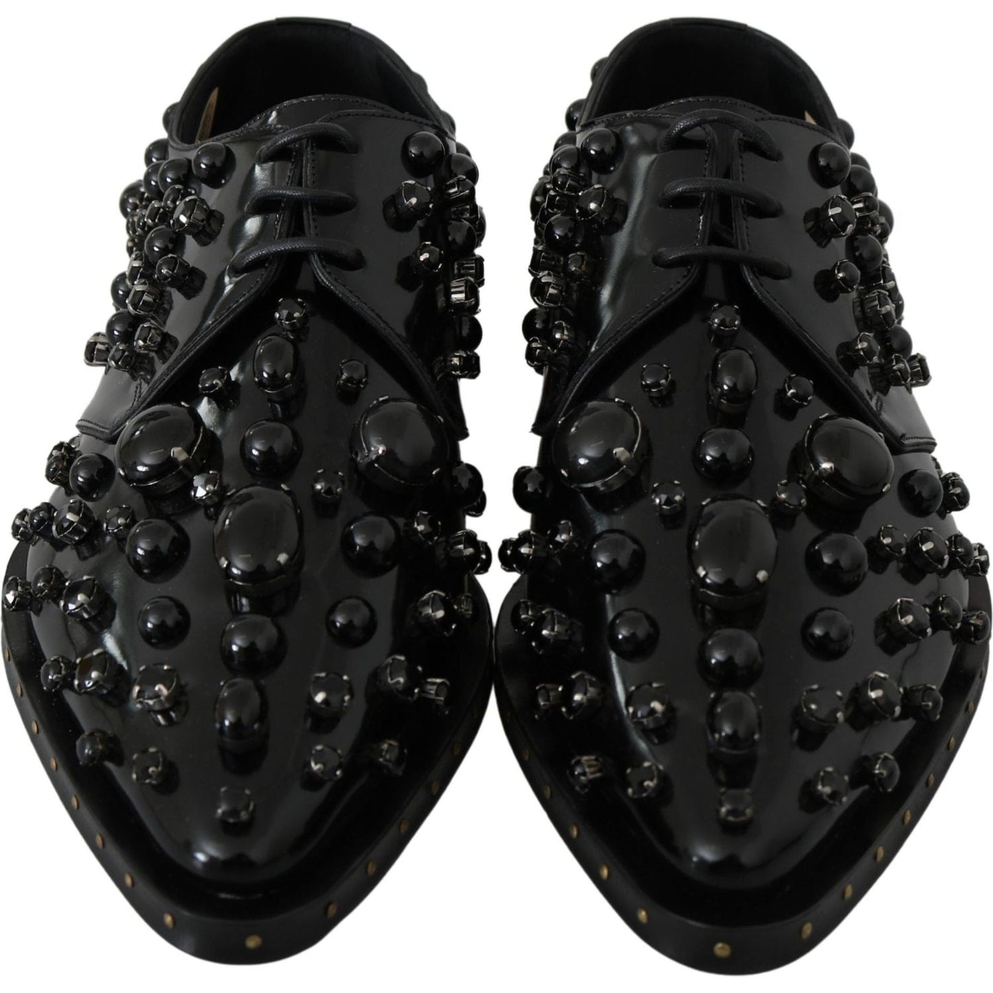 Dolce & Gabbana Black Leather Crystals Dress Broque Shoes LA7210-39