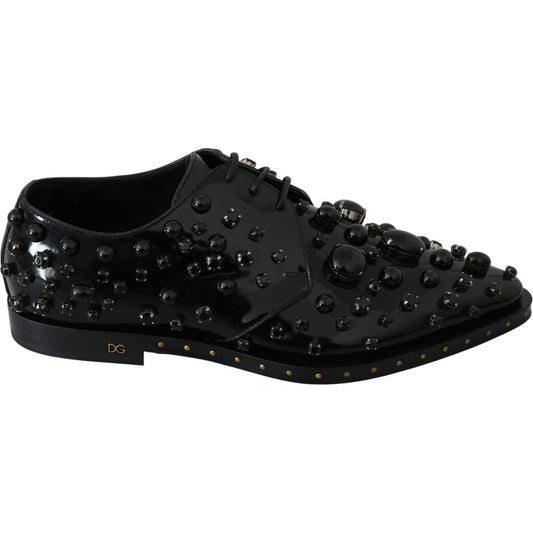 Dolce & Gabbana Black Leather Crystals Dress Broque Shoes