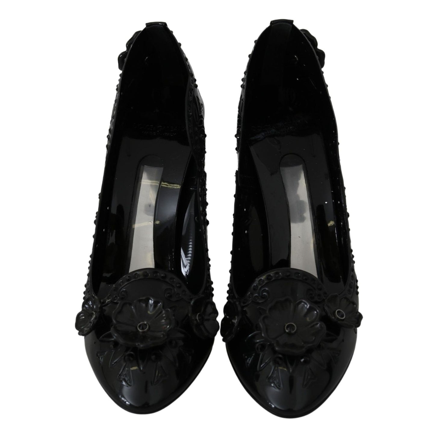 Dolce & Gabbana Black Floral Crystal CINDERELLA Heels Shoes