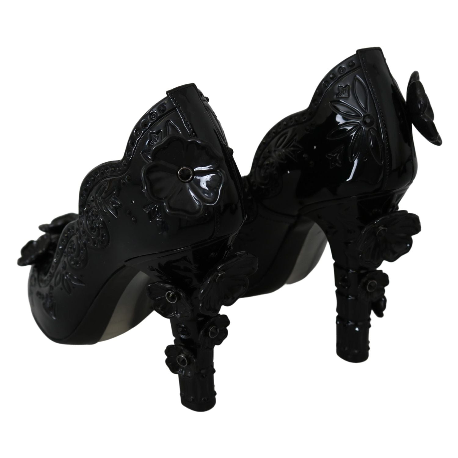 Dolce & Gabbana Black Floral Crystal CINDERELLA Heels Shoes