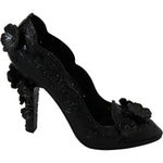 Dolce & Gabbana Black Floral Crystal CINDERELLA Heels Shoes LA7287-39