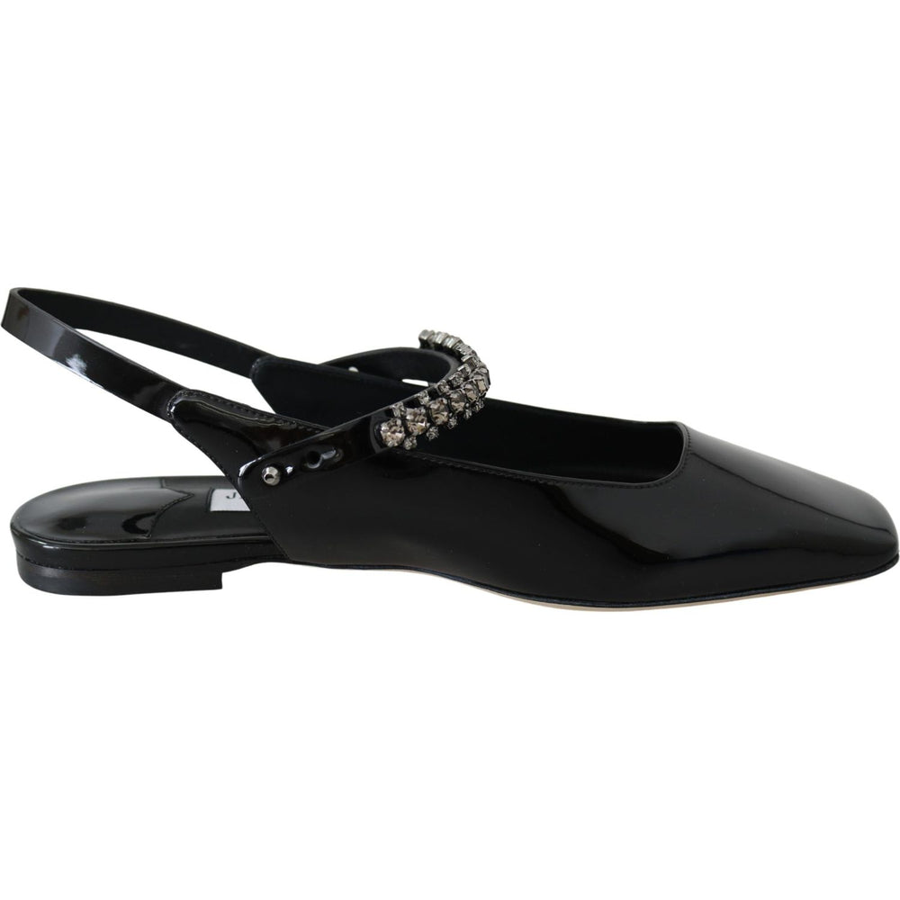 Jimmy Choo Elegant Black Patent Flats with Crystal Accent 192954629175