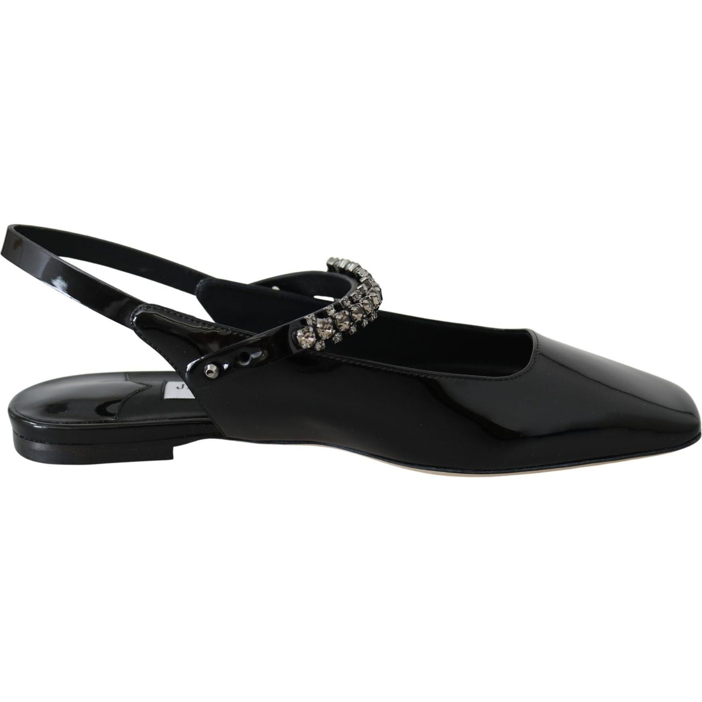 Jimmy Choo Elegant Black Patent Flats with Crystal Accent 192954629175