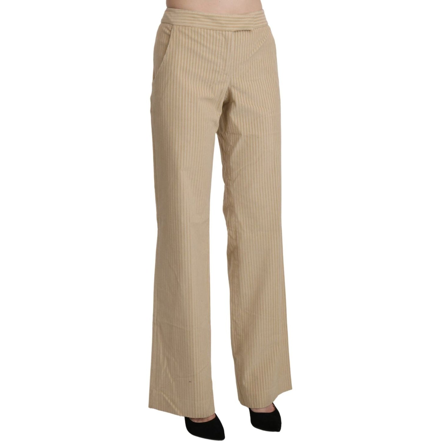 Ermanno Scervino Beige High Waist Flared Wide Leg Trouser Pants PAN71143-44
