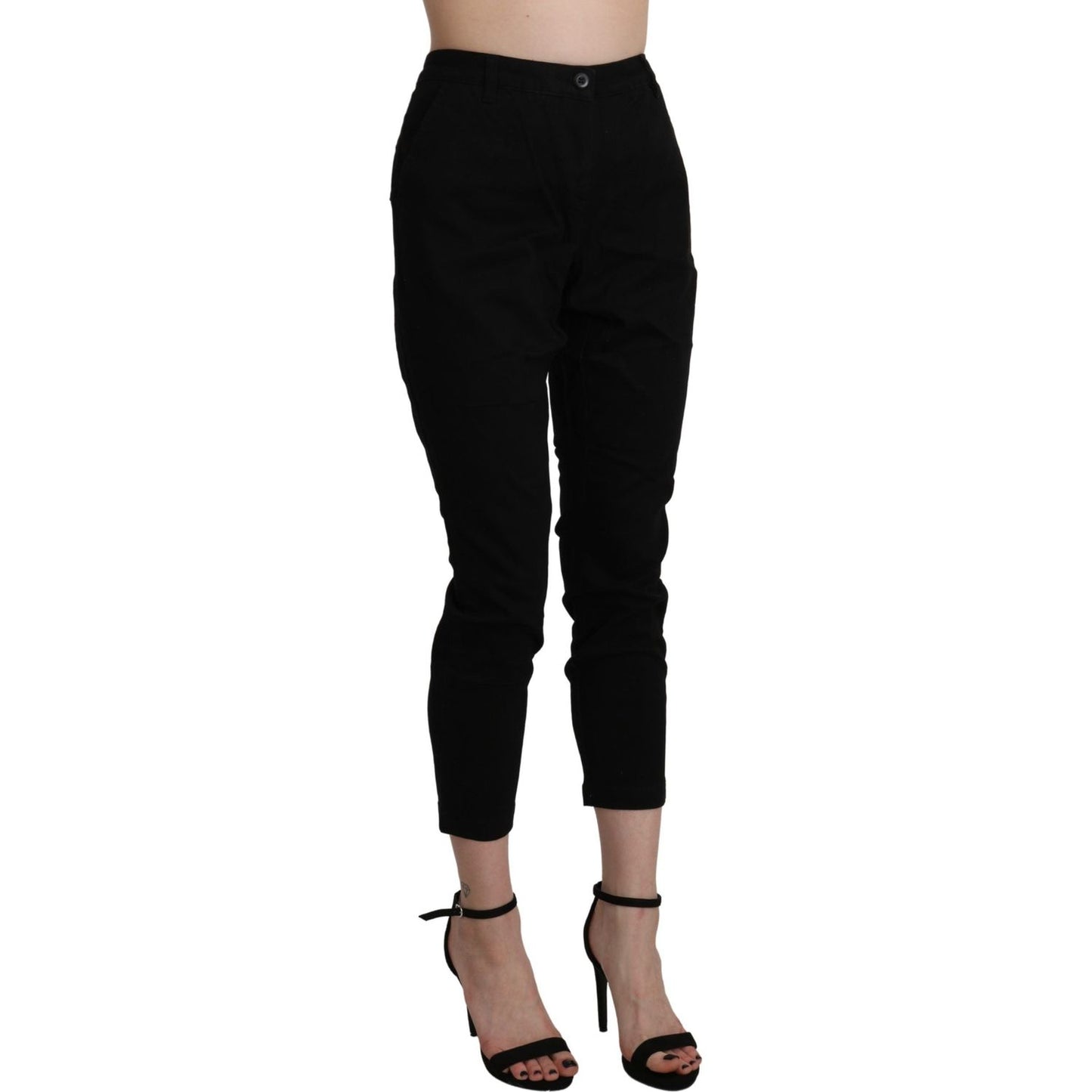 Acht Black High Waist Skinny Cropped Cotton Capri Pant Jeans & Pants