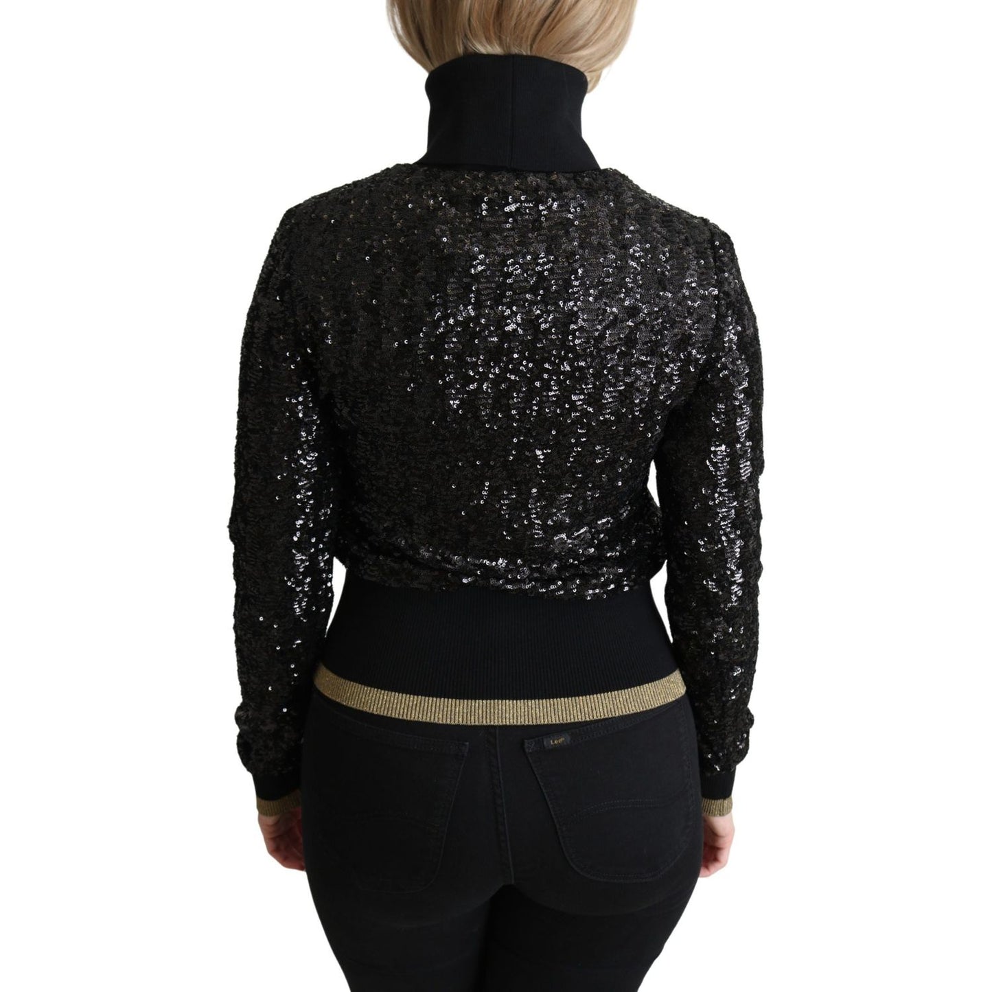 Dolce & Gabbana Black Sequined Knitted Turtle Neck Sweater TSH5350-38