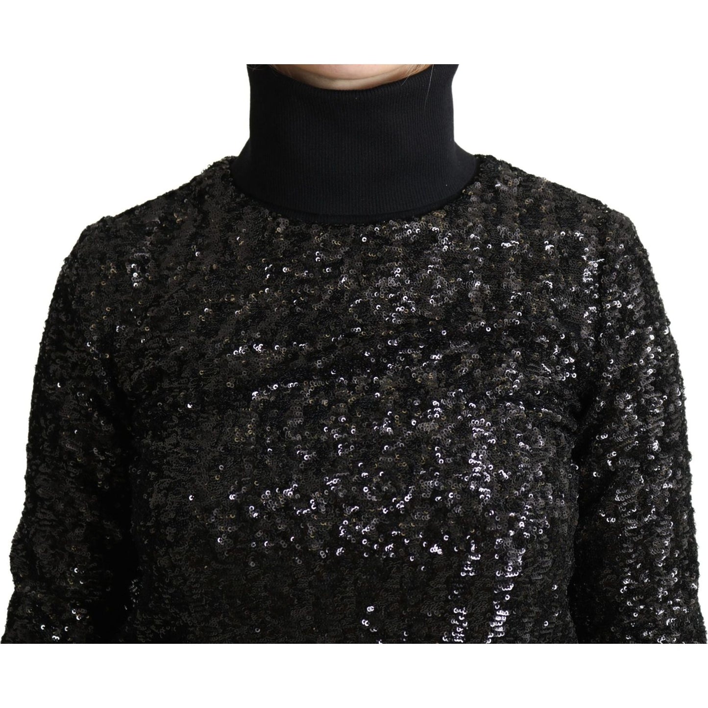 Dolce & Gabbana Black Sequined Knitted Turtle Neck Sweater TSH5350-38