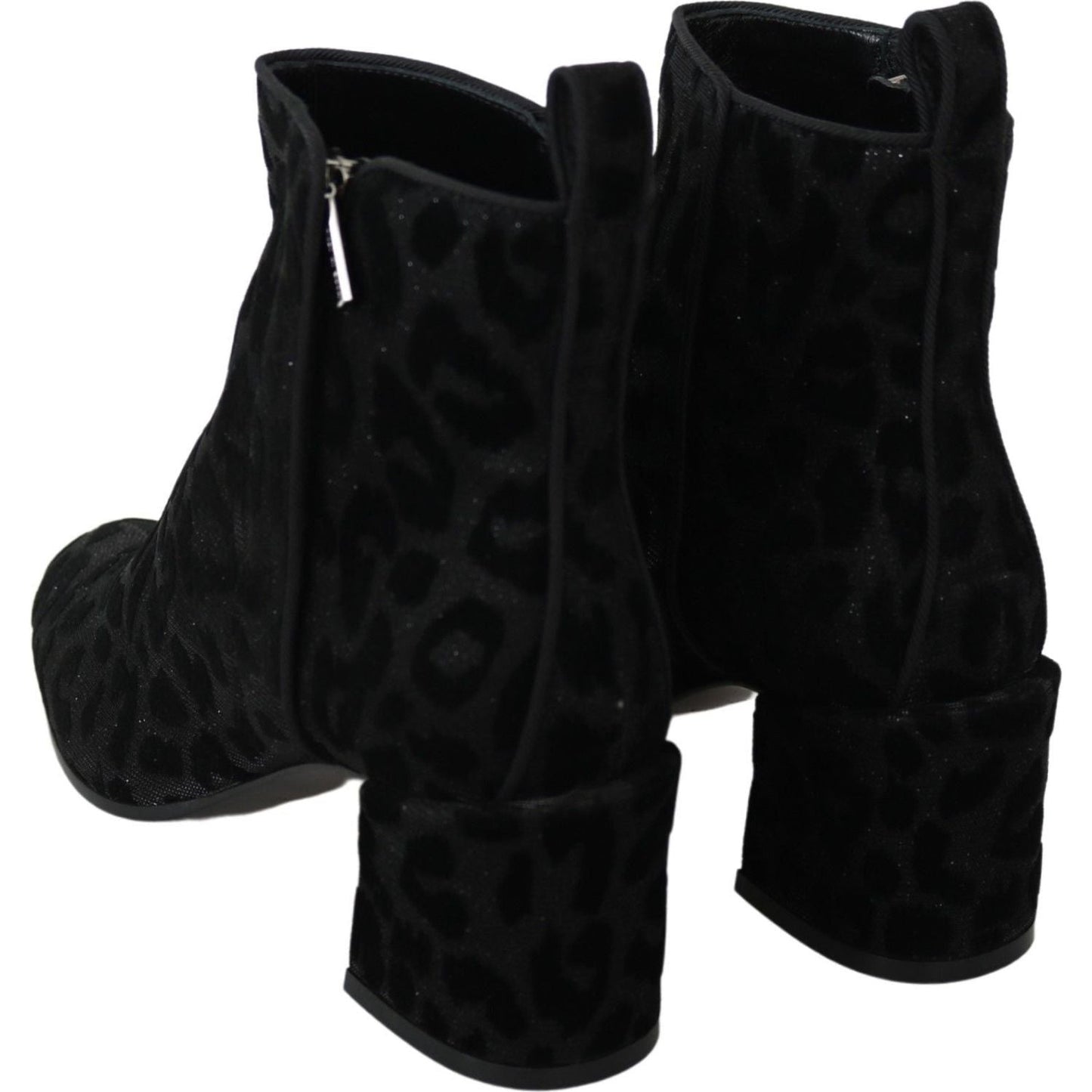 Dolce & Gabbana Black Leopard Short Boots Zipper Shoes LA8140-36.5