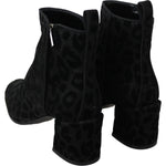 Dolce & Gabbana Black Leopard Short Boots Zipper Shoes LA8140-36.5
