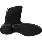 Dolce & Gabbana Black Suede Knee High Flat Boots Shoes LA8153-35