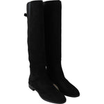 Dolce & Gabbana Black Suede Knee High Flat Boots Shoes LA8153-35