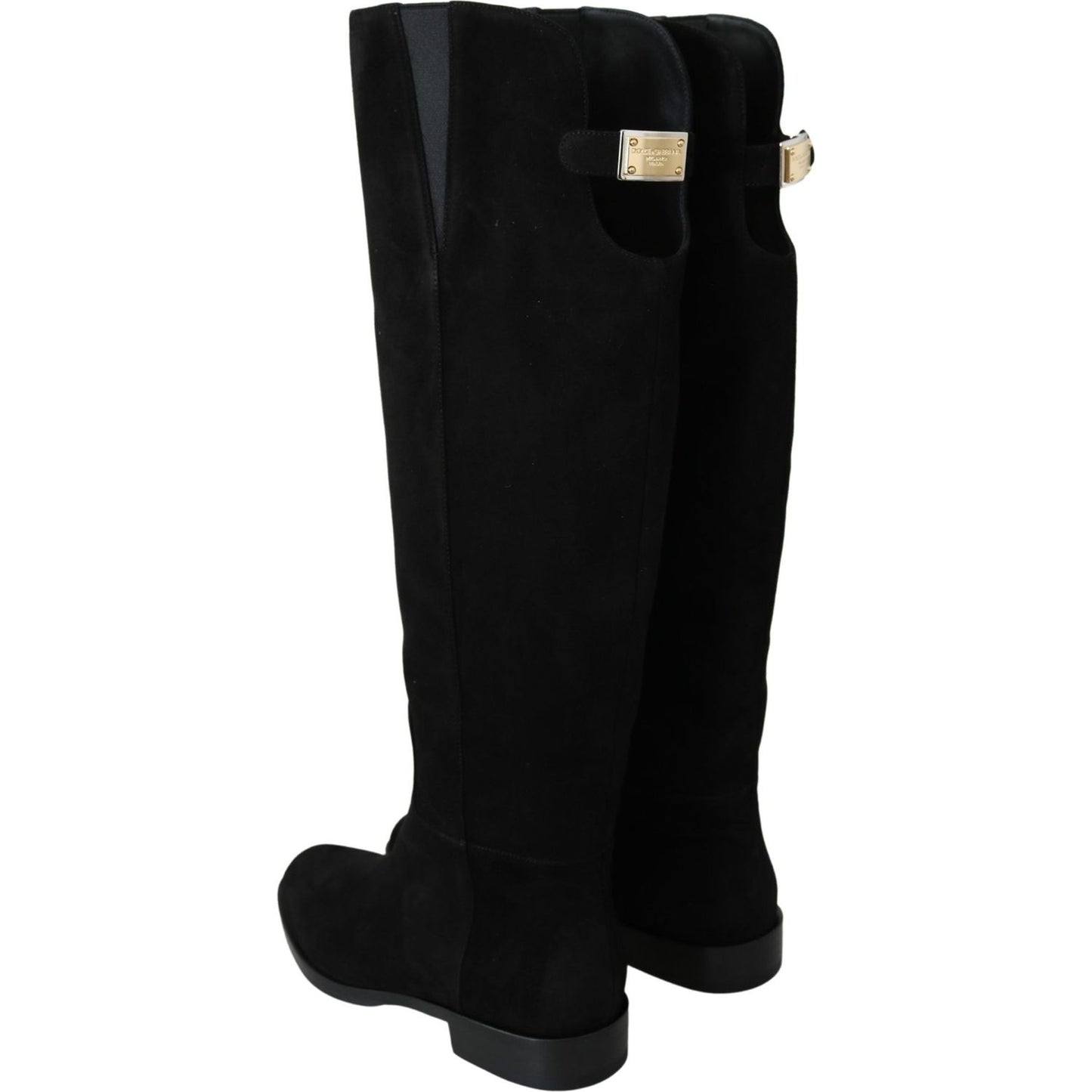 Dolce & Gabbana Black Suede Knee High Flat Boots Shoes LA8153-35