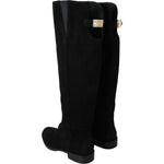 Dolce & Gabbana Black Suede Knee High Flat Boots Shoes LA8153-35