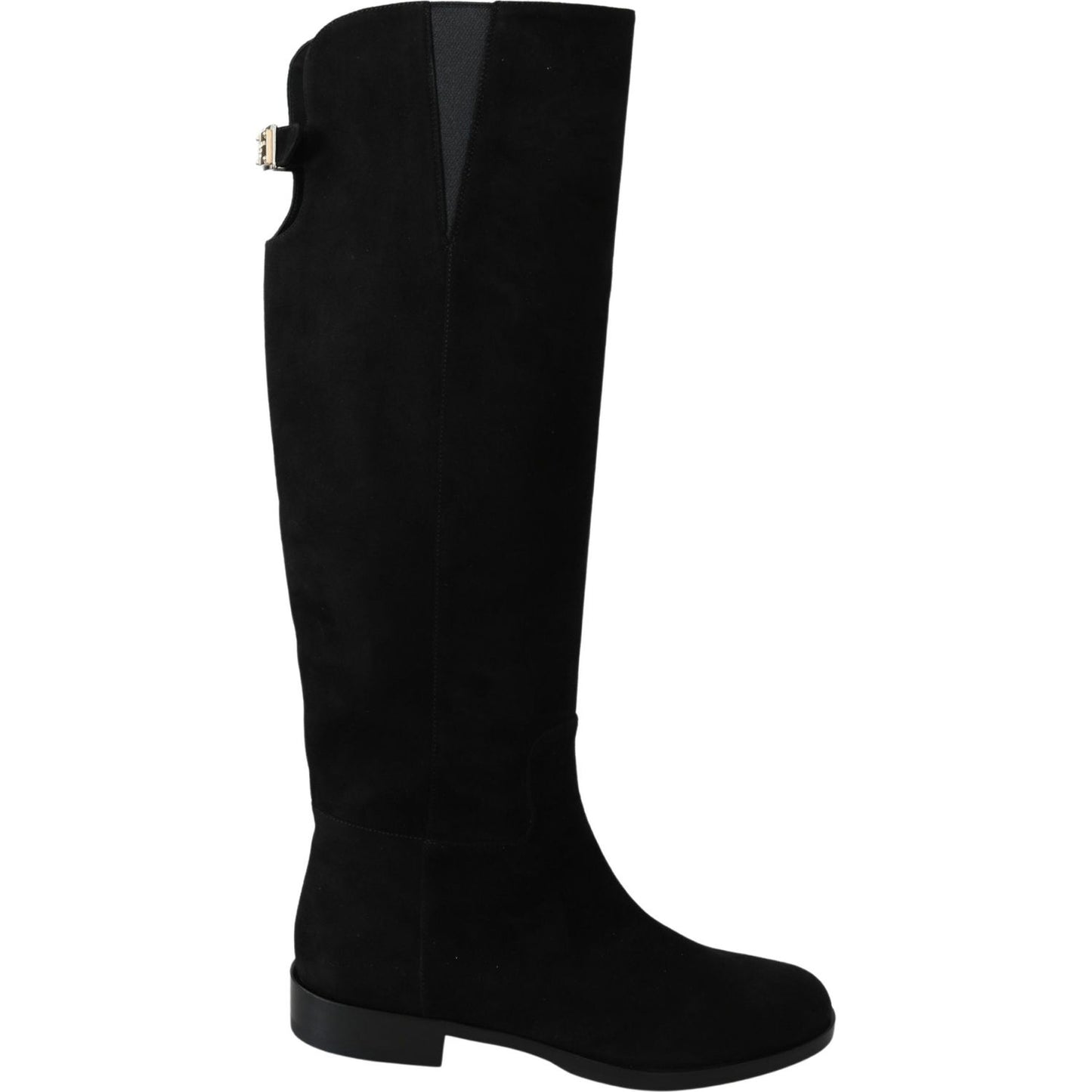 Dolce & Gabbana Black Suede Knee High Flat Boots Shoes LA8153-35