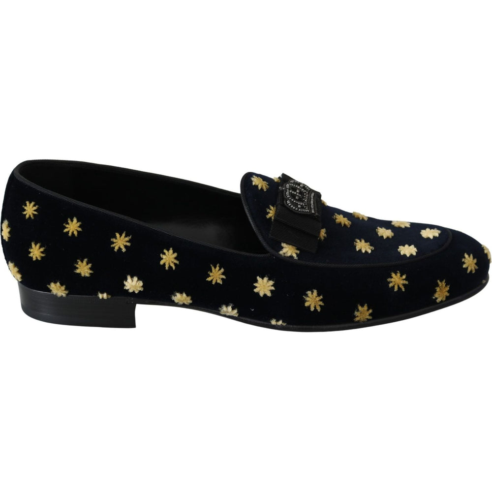 Dolce & Gabbana Blue Velvet Crown Slippers Loafers Shoes MV3485-39