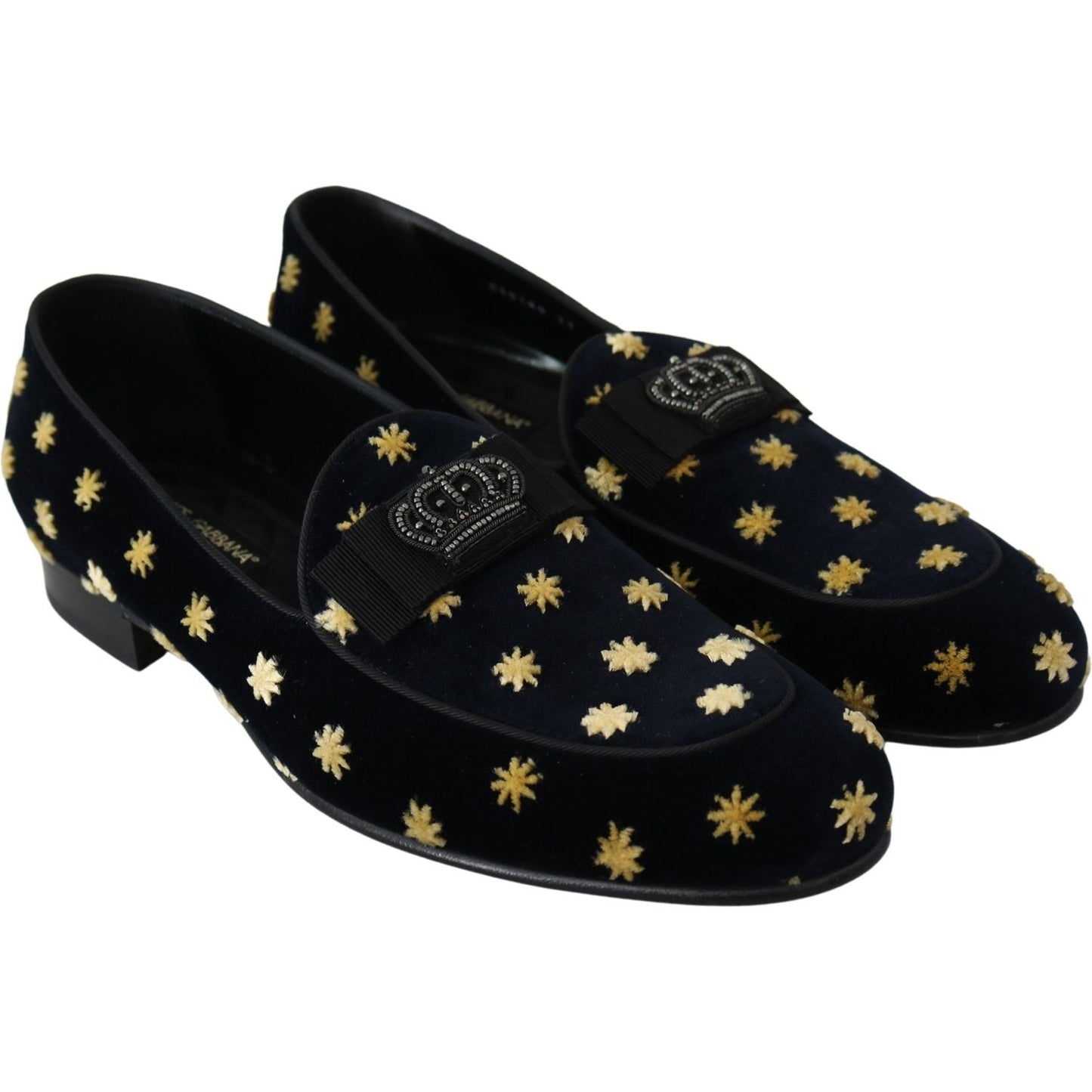 Dolce & Gabbana Blue Velvet Crown Slippers Loafers Shoes MV3485-39