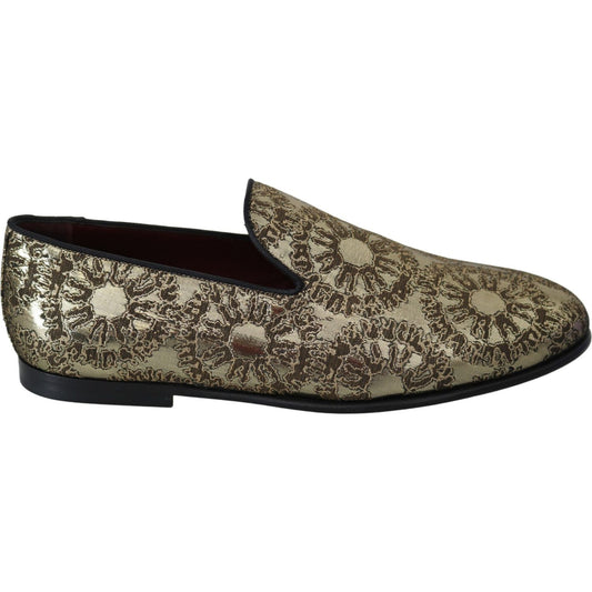 Dolce & Gabbana Gold Jacquard Flats Mens Loafers Shoes