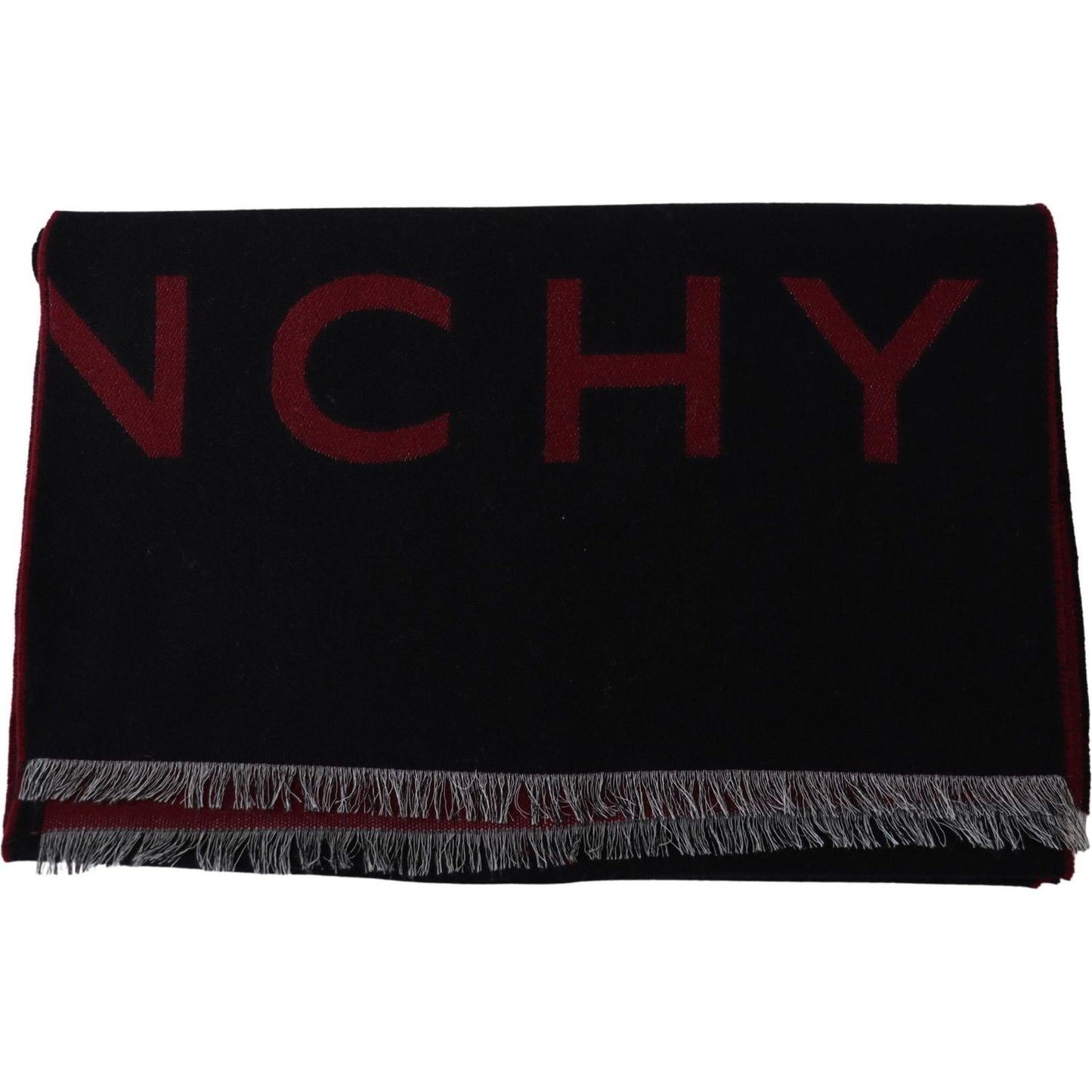 Givenchy Black Red Wool Unisex Winter Warm Wrap Scarf Shawl MS1843