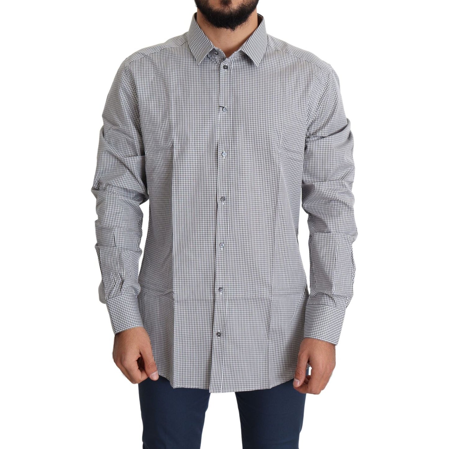 Dolce & Gabbana Black White Checkered GOLD Dress Cotton Shirt TSH5466-38