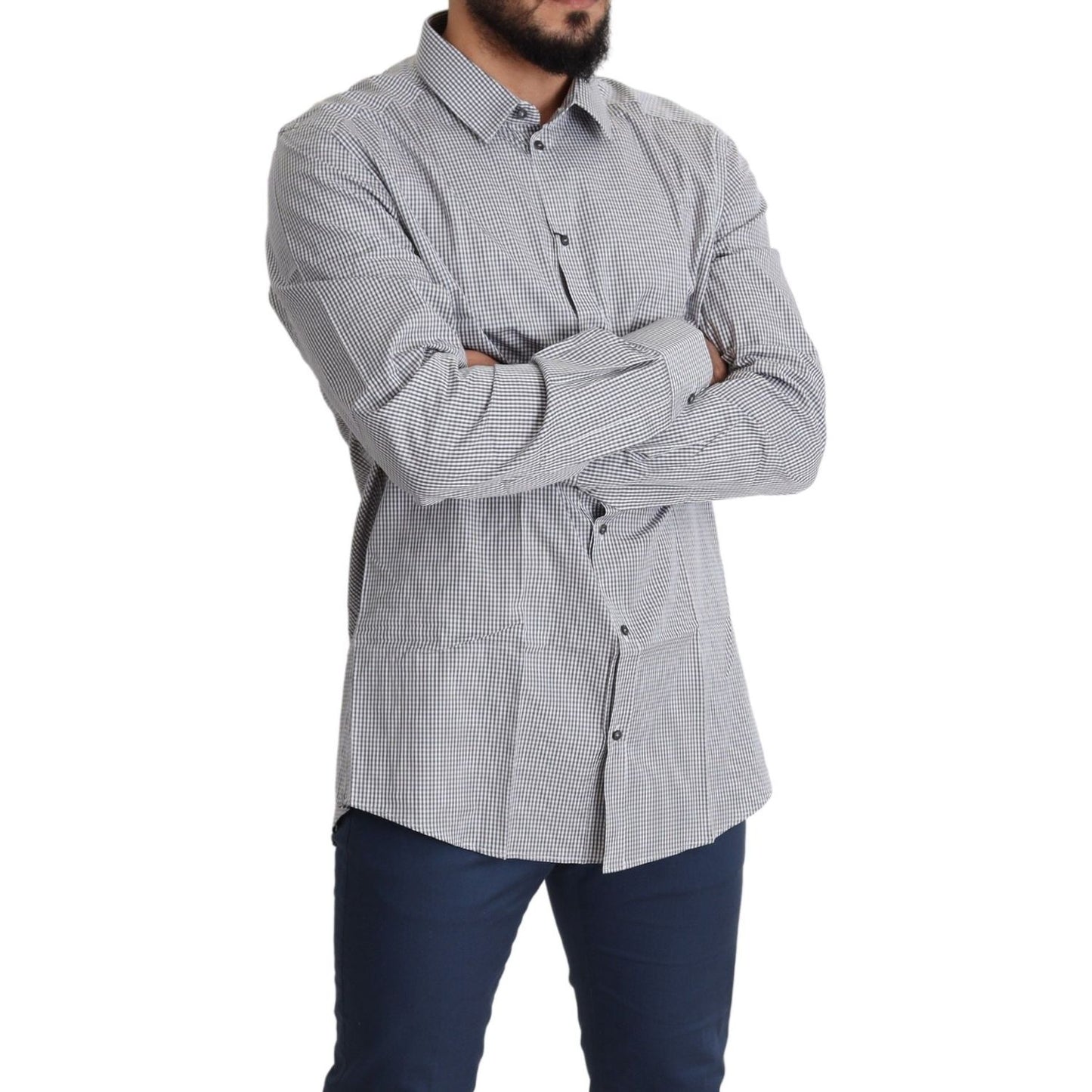 Dolce & Gabbana Black White Checkered GOLD Dress Cotton Shirt TSH5466-38