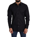 Dolce & Gabbana Black Cotton Stretch Formal GOLD Dress Shirt TSH5475-38