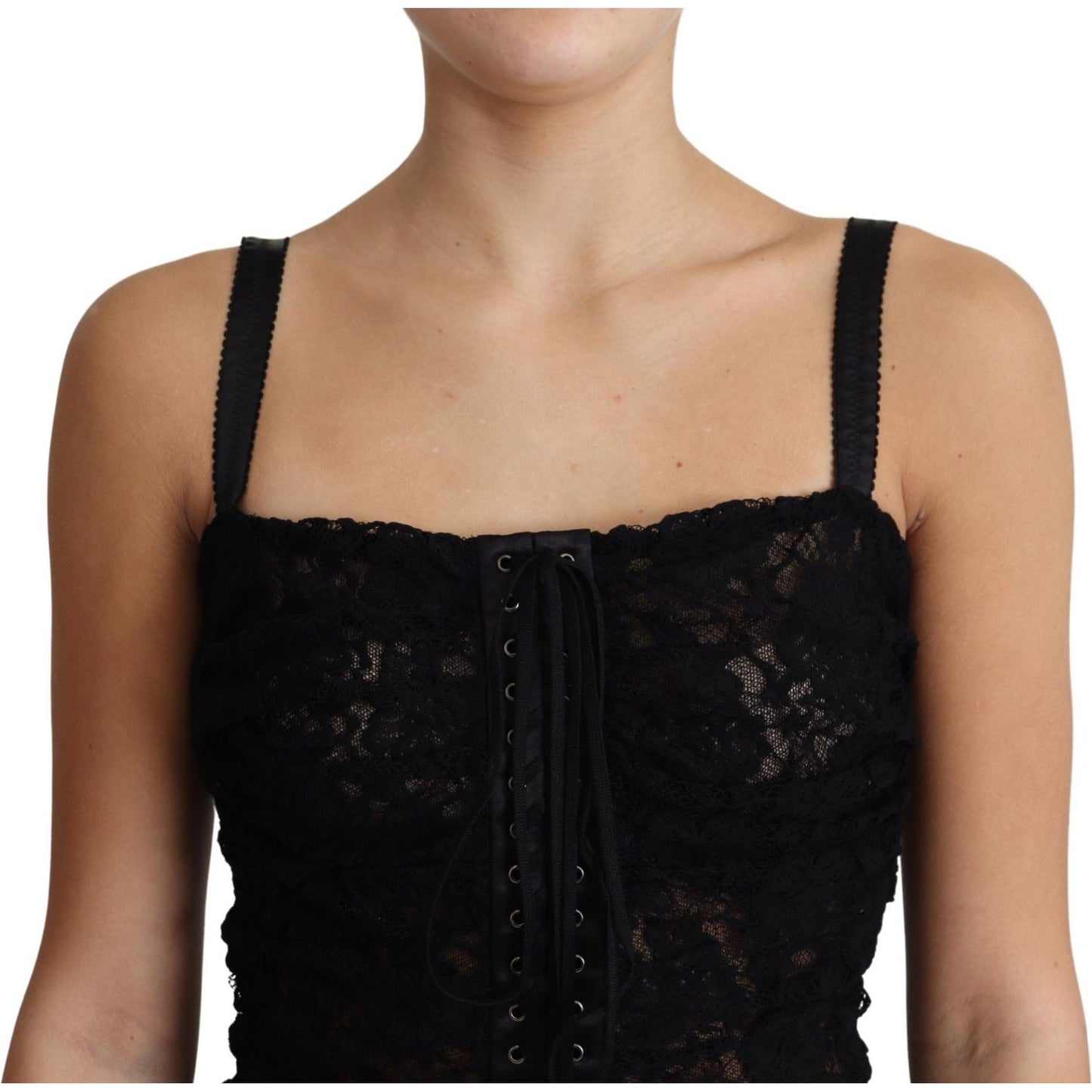 Dolce & Gabbana Black Lace Up Floral Corset Bustier Mini Dress DR2693-38