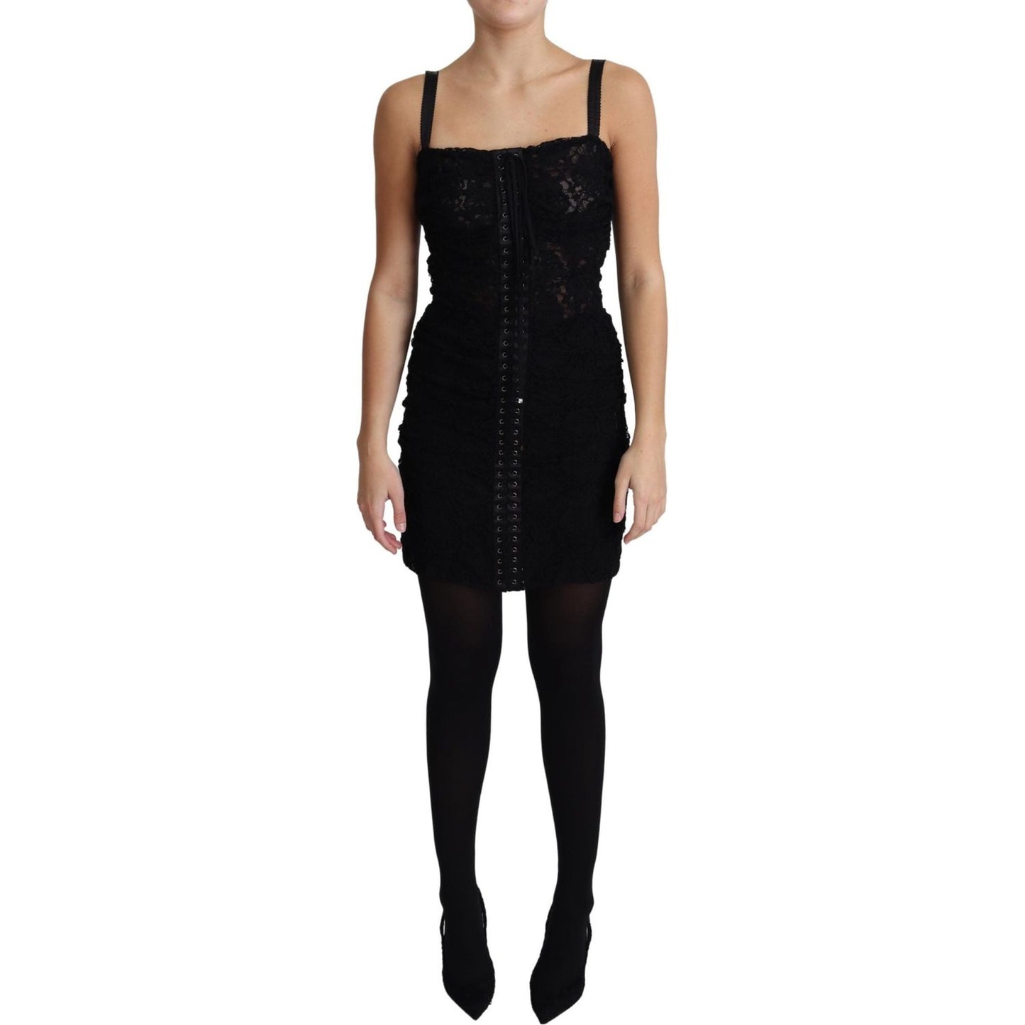 Dolce & Gabbana Black Lace Up Floral Corset Bustier Mini Dress DR2693-38