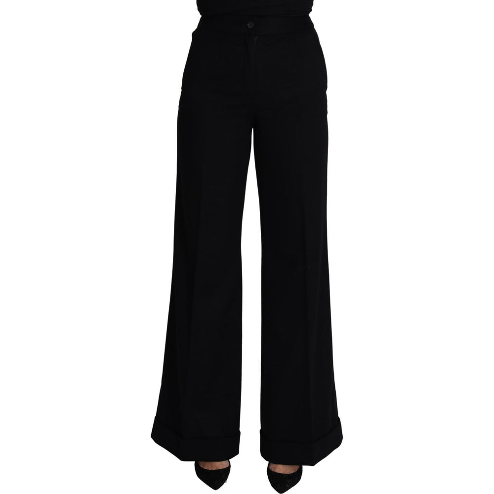 Dolce & Gabbana Black Cashmere Wide Leg Women Trouser Pants PAN71625-38