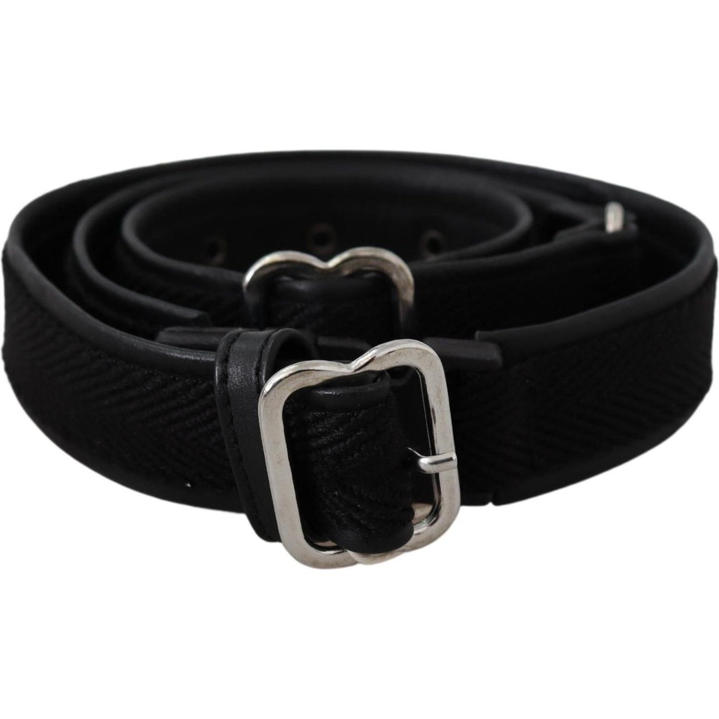 GF Ferre Black Leather Silver Chrome Metal Buckle Belt Belt