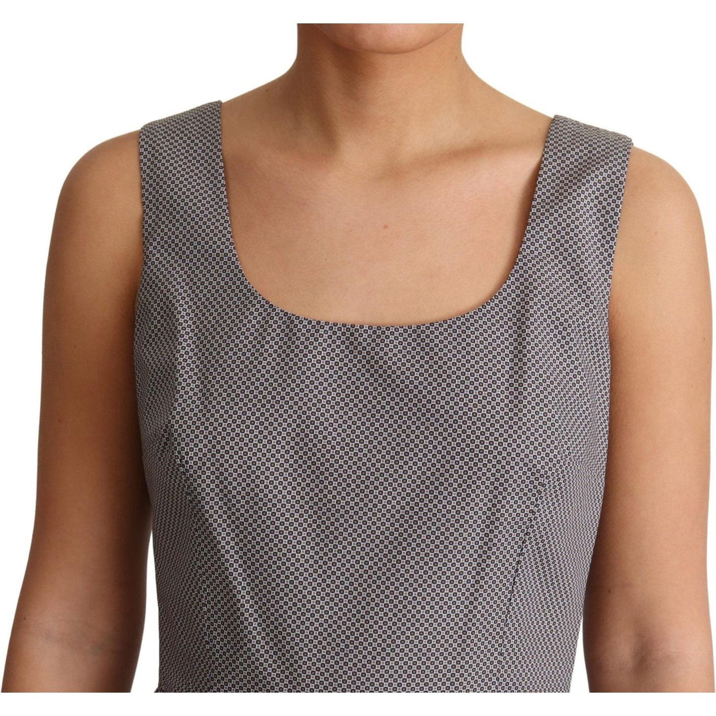 Dolce & Gabbana Blue Beige Geometric Cotton A-Line Dress