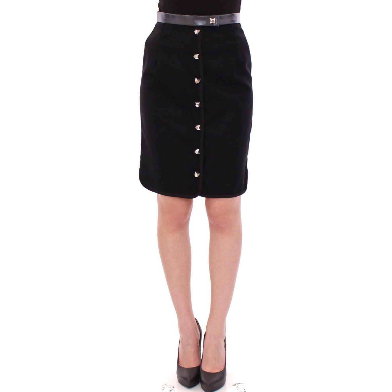 Corrado De Biase Black Metal Buttons Cotto Wool Skirt GSS10175-1